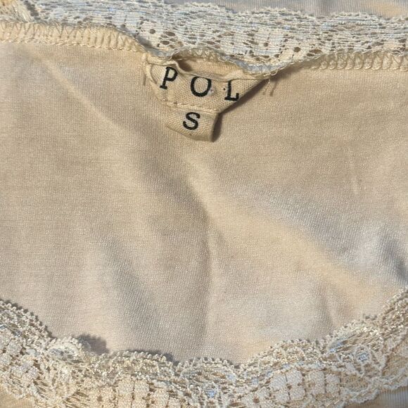 POL - Sweetheart Eyelash Lace Sleeve Shirt sz Small in TAN/Cream color - Picture 8 of 9